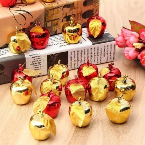 12PCS Red Golden Apples Christmas Tree Decorations Fruit Pendant Xmas New Year Hanging Ornaments Wedding Party Supplies
