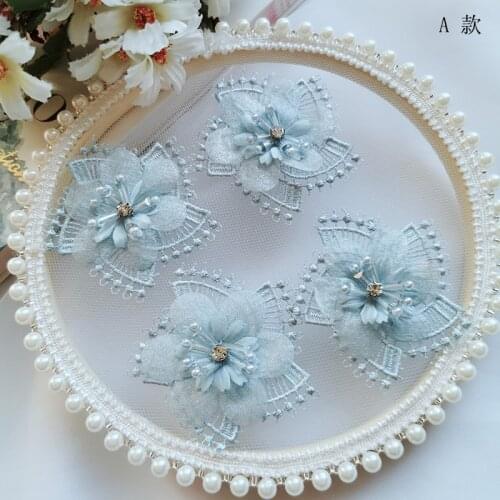 3D Flower Beads Sewing On Patch Applique For DIY Dolls Clothing Dress Headdress Embroidery Lace Patches Appliques 5Pcs/Lot