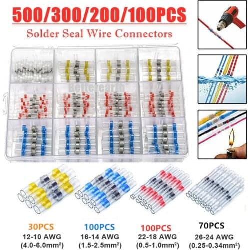 500/100PCS Heat Shrink Butt Crimp Terminals Waterproof Solder Seal Electrical Butt Connectors Wire Cable Splice Terminal Kit