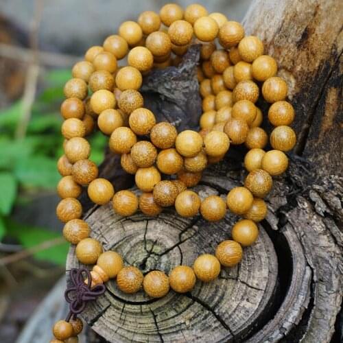 6 mm 8mm * 108 * Natural Golden Yellow Sandalwood / Gold Wood / Loose Beads Mala Japa Bracelet Jewellry Findings DIY Accessories