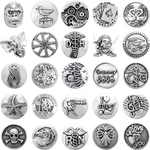 6pcs/lot Metal Snap Button 18mm 20mm Flower Skull Elephant Starfish Love Button Snaps Fit Snap Jewelry DIY Accessories
