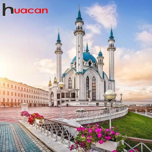 Huacan Full Diamond Mosaic Mosque New DIY Diamond Embroidery Cross-stitch Scenic Pictures Of Rhinestones