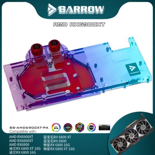 Barrow GPU Water Block For Reference Edition AMD RX6900XT, Full Cover ARGB GPU Cooler Support Original Backplate BS-AMD6900XT-PA
