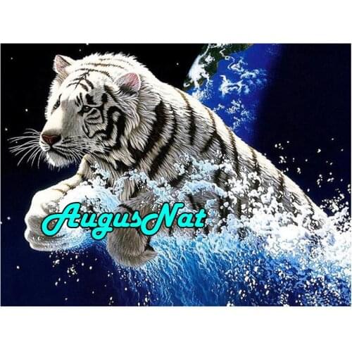 White tiger diamond painting cross stitch animals daimont embroidery pictures water diamand mosaic canvas paint poster large