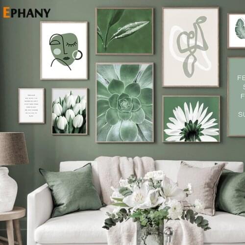 White Tulip Green Aloe Monstera Plant Canvas Painting Art Nordic Abstract Posters and Prints Wall Pictures for Living Room Decor