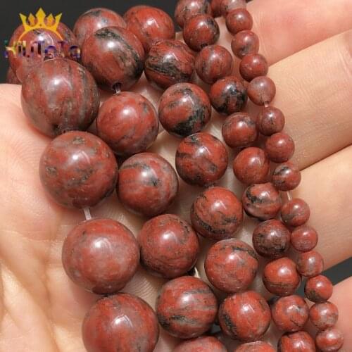 Natural Stone Red Sesame Jaspers Round Loose Spacer Beads For DIY Jewelry Making Bracelet Charms Accessories 15'' 4 6 8 10 12mm