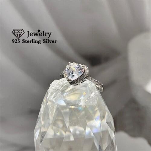 CC Trendy Rings For Women S925 Silver Heart Cubic Zirconia Bridal Wedding Engagement Fine Jewelry Temperament Accessories CC829