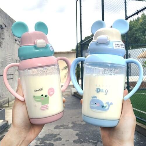 Baby Dinosaur Learning Drinking Tritan Bebe Copos 420ml Cup with Strap Baby Feeding Water Drink Leak Proof Bottle with Straw