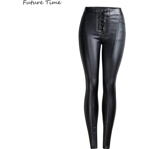 Jeans Women Pu Sexy Bandage High Waist Autumn and Winter 2019 Casual Pencil Pants Skinny Washed Black Jeans C1886