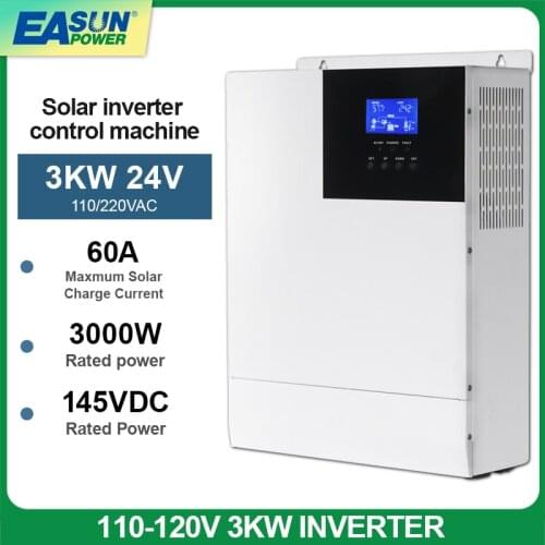 3KW Hybrid Solar Inverter AC 110V DC 24V 50HZ/60HZ 3000W Pure Sine Wave Inverter 100A MPPT Charge Controller