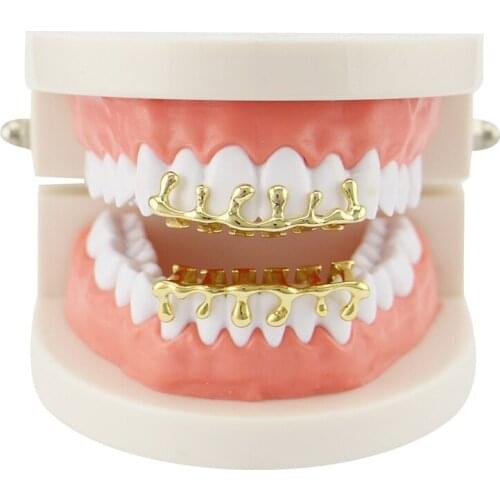 Drip Shape Gold Teeth Grills Teeth Grillz Dental Top Bottom Grillz Cosplay Tooth Caps Rappers Hip Hop Body Jewelry Party Gifts