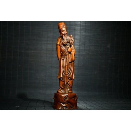 8" China Lucky Seikos Boxwood Statue of Li Shizhen Ming Dynasty Medical Scientist Compendium of Materia Medica Yaosheng