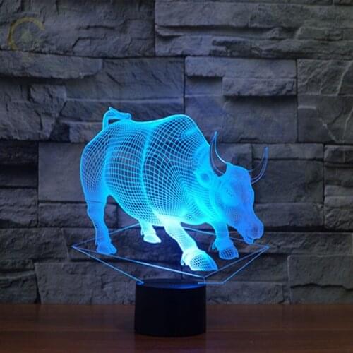 Creative 7 Colour Bull Shape Table Lamps USB Charge Led 3D Night Light Novelty Night Lamp Christmas Gifts for Kids