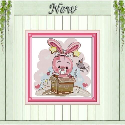 The rabbit in the box cartoon decor painting counted printed on canvas DMC 14CT 11CT Cross Stitch Needlework Sets Embroidery kit