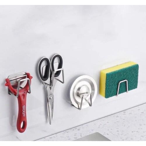 Kitchen Adhesive Strong Wall Hanger Hook Stainless Steel Sink Sponges Holder Self Adhesive Drying Holder Kitchen Accessories