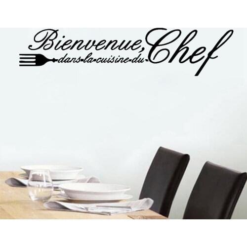 Kitchen Restaurant Wall Sticker Dinning Room Decoration French Canteen Decal Quote Bienvenue Vinyl Decals Fork Tableware Sticker