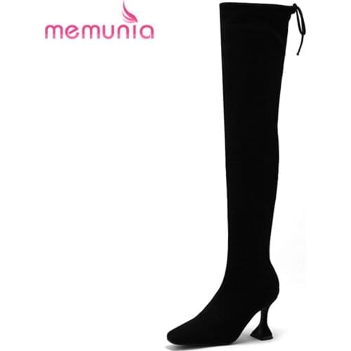 MEMUNIA 2022 New Fashion Shoes Women Winter Over The Knee Boots Ladies Pointed Toe Boots Strech Fabric Stange Style Heels Boots