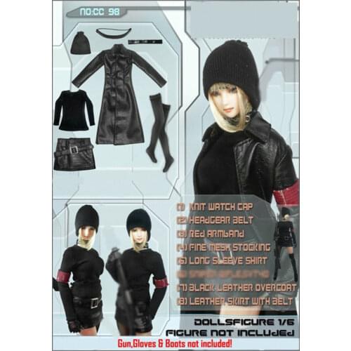 CC98 1/6 Scale Female Soldier Black Leather Suit Model for 12"