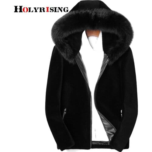 Fox fur collar men hooder jacket 100% wool jacekt and coat Fashion Jackets Luxury Brand Coat 19458