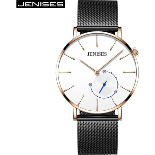 Mens Watches JENISES 8MM Ultra Thin Date Clock Steel Strap Casual Quartz Watch Top Brand Luxury Sports Male Wrist Watches