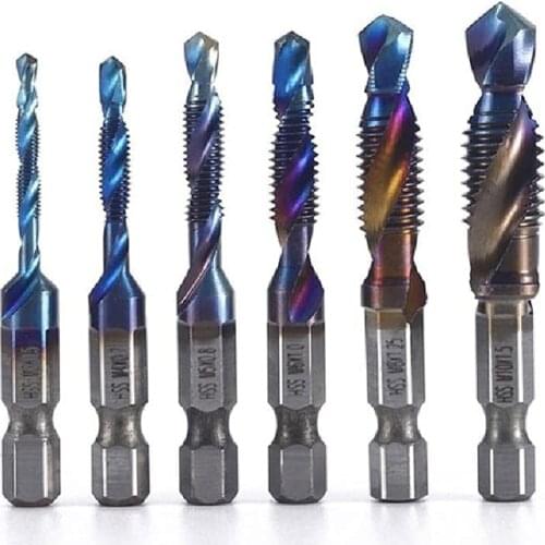6PCS Bits Set HSS Combination Drill Bit Hexagon Shank Drill Compound Tap Suitable for Soft Metal Aluminum Plate