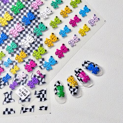 1 Pc 5D Cartoon Puppet Bear Colorful Nail Stickers Acrylic Sliders Wraps Manicure Watercolor Decals Nail Art Decorations XQL18