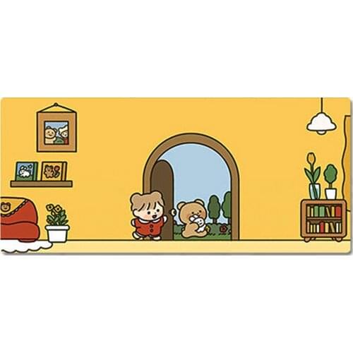 90x40cm 35.43x15.74 Inch Super Large Size Cute High Definition Cartoon Home Bear Pattern Table Mat Non-slip Mouse Pad
