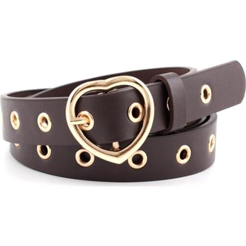 2020 New Sweetheart Buckle Adjustable Women Luxury Brand Cute Heart-shaped Thin Belt Punk Eyelet Grommet Waist Vintage Belt