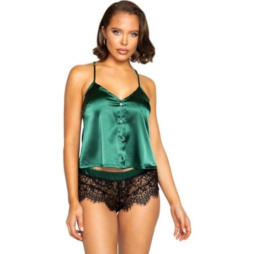 Merry See Ruched Satin Shorts Pajamas Suit Green