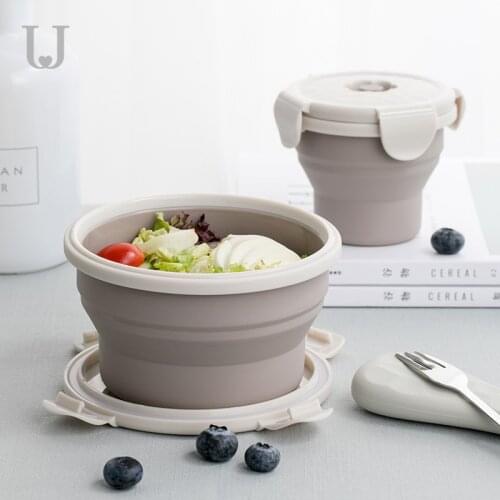 Outdoor Picnic Portable Retractable Folding Lunch Box Travel Silicone Lunch Box Instant Noodle Bowl with Lid Set