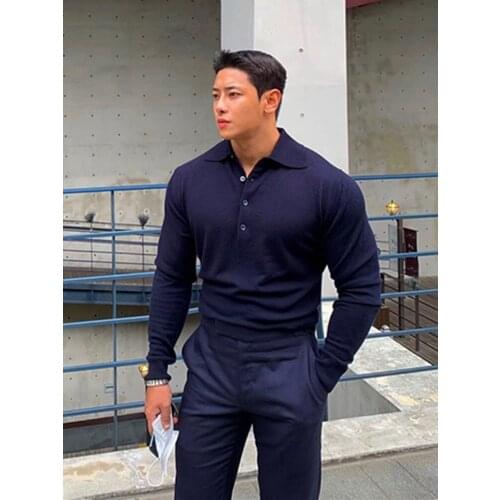 New Man Polo Shirt Korean Casual Cotton Polo Tee Men Long Sleeves High Quantity Sweatshirts Tops Classic Slim Clothing Male