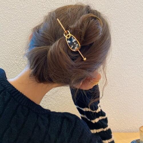 Korean Plate Hairpin Alloy One Word Ancient Style Retro Temperament Trend Cold Wind Pearl Hair Fork Hanfu Headdress