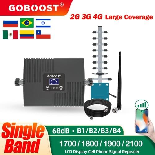 GOBOOST Amplifier 4G WCDMA 2100MHz Cellular Signal Booster Network Repeater 65DB Display Cell Phone Antenna Cable a Set for Home