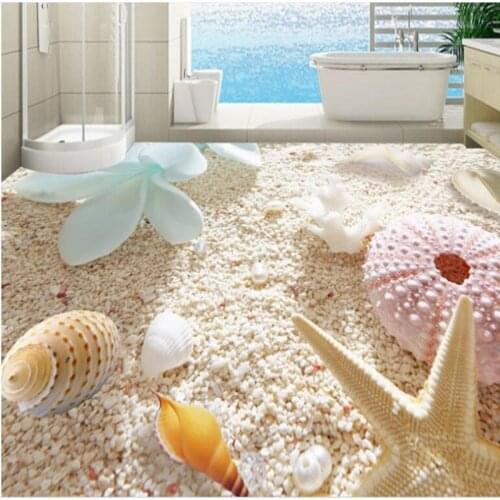 Wellyu Custom big fresco 3D beach starfish conch shell flowers flooring sticker pvc thick wear background