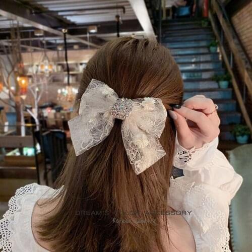 Large Bow Clips Lace For Women Summer Princess Hairpins Fabric Barrette Girls Spring Clip Hair Accessories