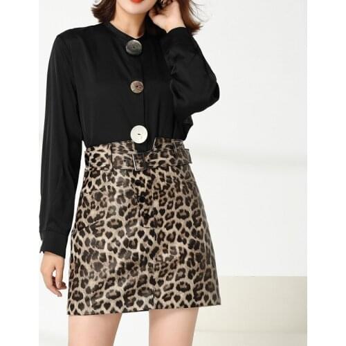 2020 new high quality fashion sexy bag hip high waist leather skirt female sheepskin leopard skirt