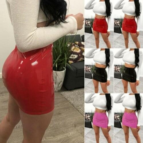 2020 Women Sexy Pencil Skirts Women Zipper High Waist Skirt Pure PU Leather Skirt Stretch Bodycon Short Mini Skirts Hot Skirts