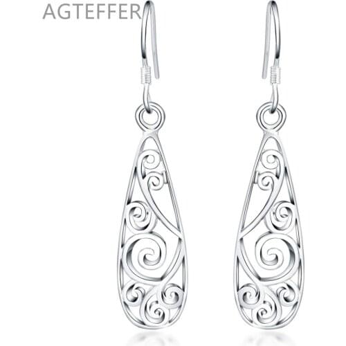 AGTEFFER 925 Sterling Silver Retro Geometric Drop Earring For Women Lady Wedding Engagement Party Fashion Jewelry