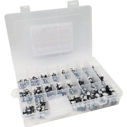 1uF~1000uF 6.3V-50V 400PCS 24Value SMD Aluminum Electrolytic Capacitors Assortment Kit + Box