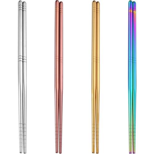 1 Pair Stainless Steel Chopsticks Metal Chop Sticks Tableware Silver Gold Multicolor Wedding Party Festival Supplies
