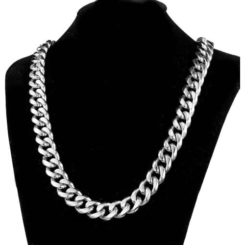 15mm Heavy Neck Gold Chain For Men Big Long Necklaces Male Gold Color Hiphop Stainless Steel Cuban Chain Necklace
