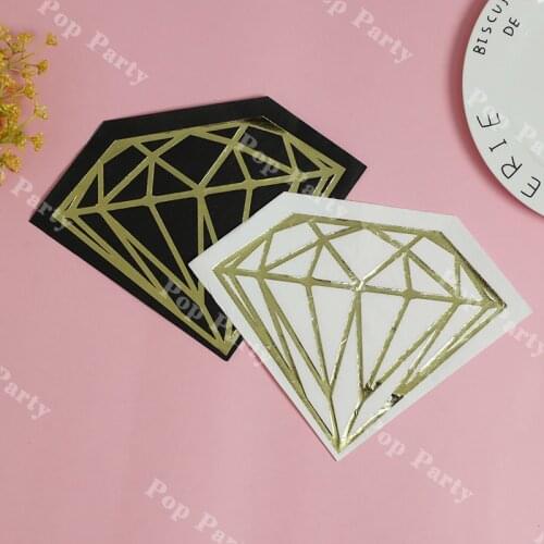 16pcs Paper Napkins Diamond Foil Gold&Black White Paper Cocktail Serviette Wedding Reception Bridal Shower Tableware Decorations