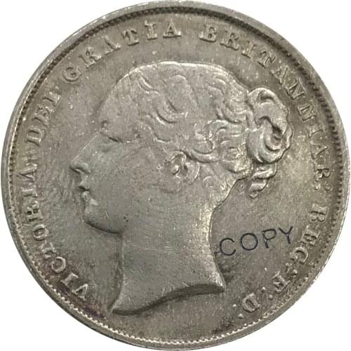 1879 United Kingdom 1 One Shilling Victoria 1st portrait; 'Young head' Cupronickel Plated Silver Collectibles Copy Coin