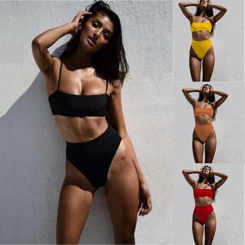 Купальник 2020 Sexy Bikini Set Solid Swimwear Women High Waist maillot de bain femme Beachwear Summer Swimming Suit Biquini