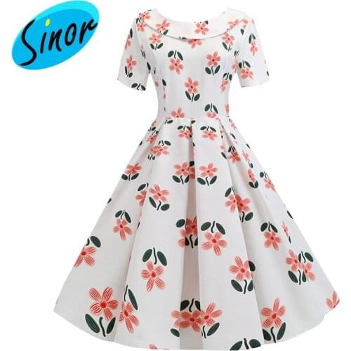 2021 real shot spot retro short sleeve bow print big pendulum temperament dress banquet dress