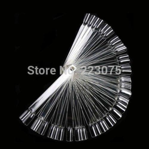 50pcs/Set False Nail Art Board Tips Stick Polish Foldable Display Practice Fan Transparent Color