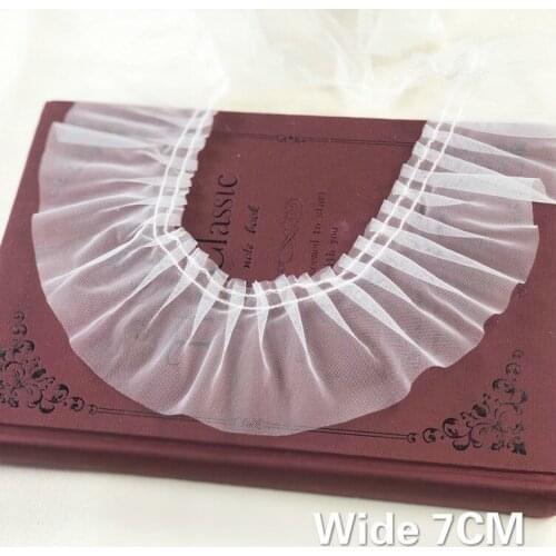 7CM Wide White Pleated Chiffon Lace Folded Sewing Fabric Ribbon Collar Ruffle Trim Applique Guipure Curtains Dress Fringe Decor