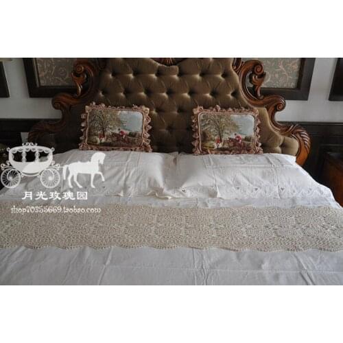 90% free shipping European high end cotton knitted bed shirt for home decor bed runner with flowers as home accessories towel