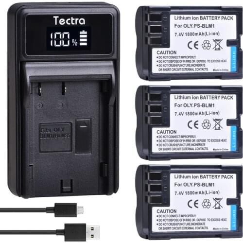 Tectra 2pc 1800mAh for PS-BLM1 BLM-1 BLM1 Battery+USB Dual Charger for Olympus C5060WZ C-7070 C-8080 E300 E330 E500