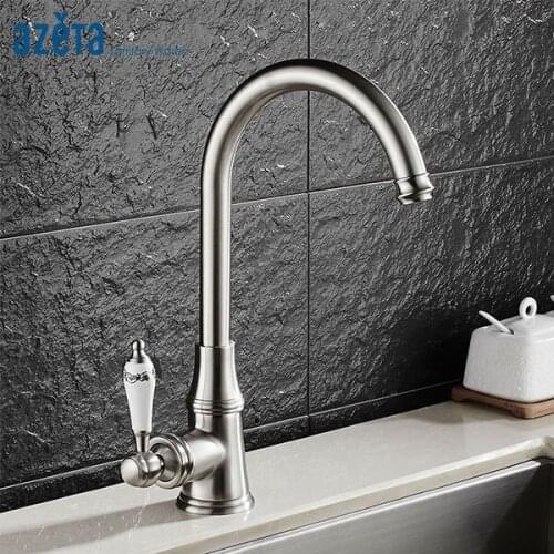 Azeta Kitchen Faucet 360 Swivel Kitchen Mixer Tap Brushed Nickel Brass Kitchen Tap With Ceramic Handle Kitchen Faucet MK2608BN